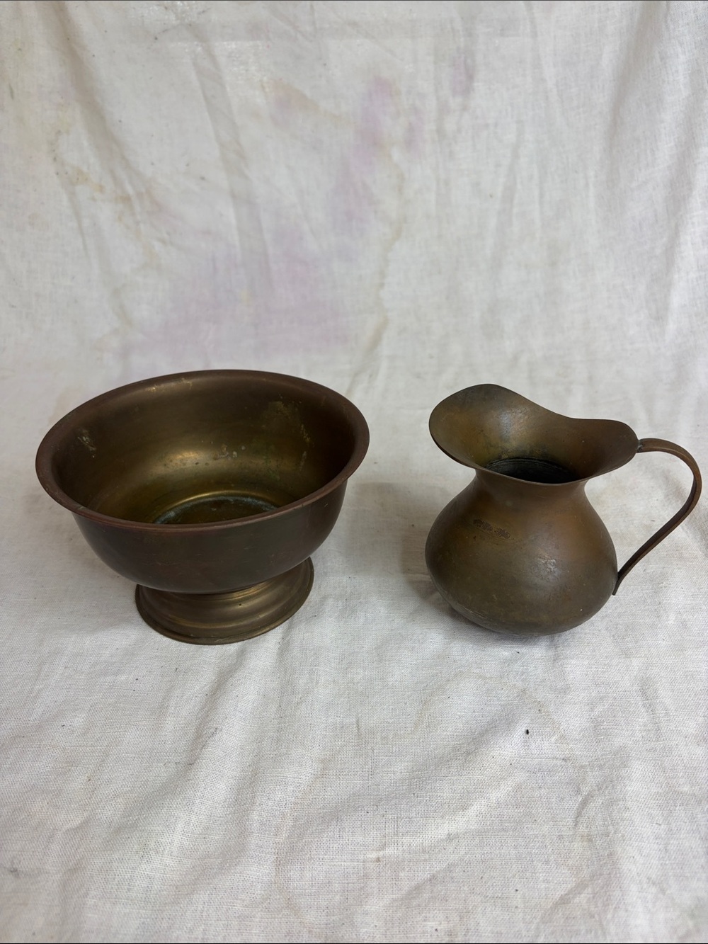 Vintage Brass Bowl and Creamer Set - Warm Brown Brass Finish